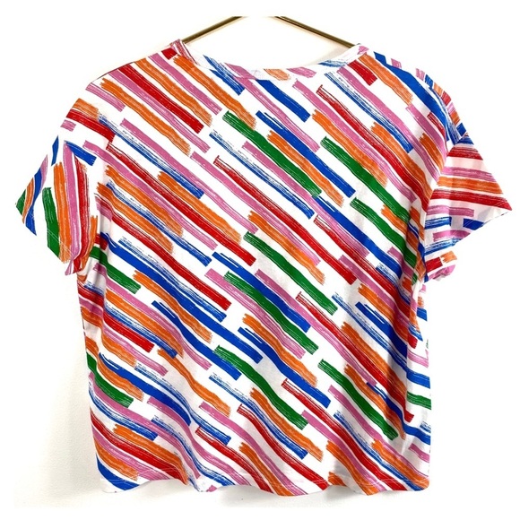 ZARA Diagonal Strips Crew Neck Crop T-Shirt in Rainbow Colors Size S - Picture 3 of 3